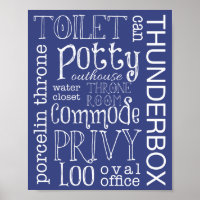 Bleu Funky Toilette Salle de bain Signal Poster Im
