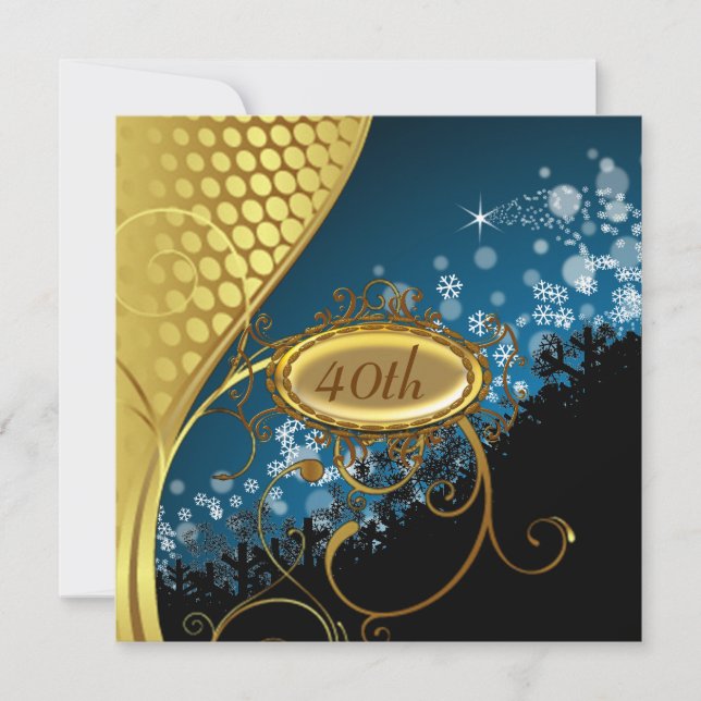 Bleu Gold fête d'anniversaire Invitation (Devant)