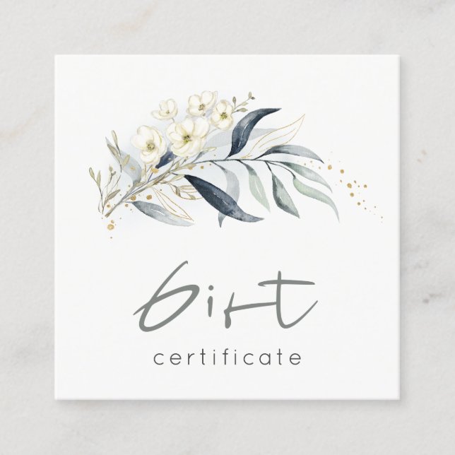 Bleu Gold Leafy Botanique Floral Certificat cadeau (Devant)