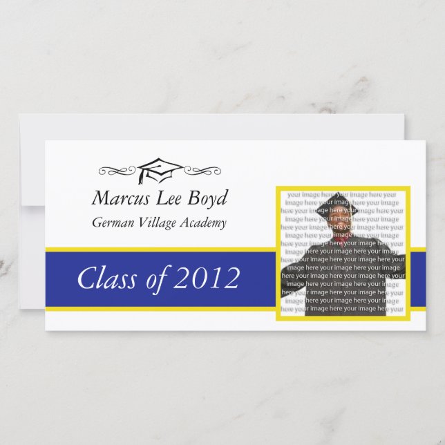 Bleu & Gold School Graduation Faire-part photo (Devant)