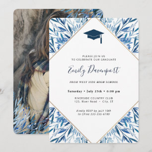 Bleu Graduation Invitation Photo sur le dos