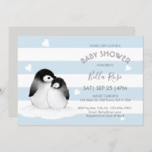 Bleu Gray Penguin Bébé Douche Invitations