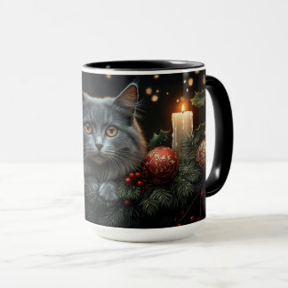 Bleu-gris Amoureux de les chats de Noël Mugs cadea