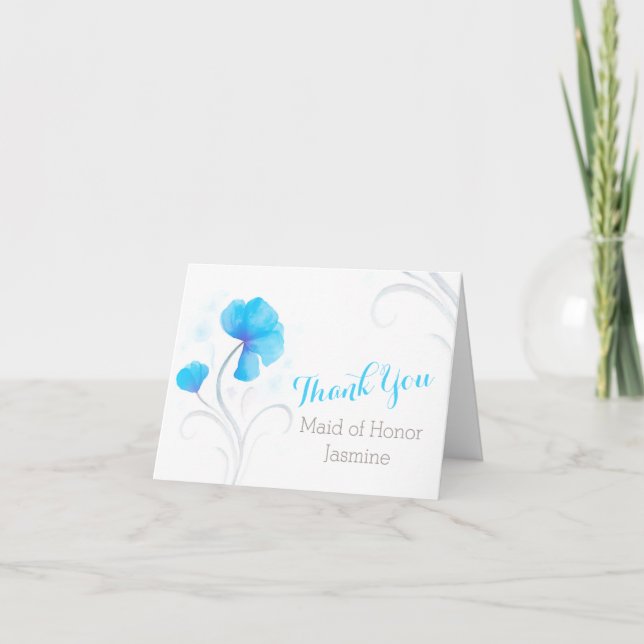 Bleu gris aquarelle tourbillon mariage merci (Devant)