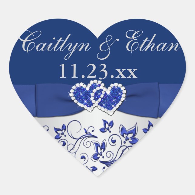 Bleu, Gris Argent Floral Mariage Favoriser Sticker (Devant)