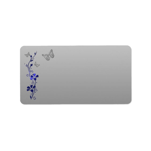 Bleu, Gris argenté Étiquette floral - Blanc (Devant)