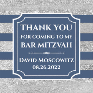 Bleu, Gris Barre Barre Mitzvah Sticker Merci