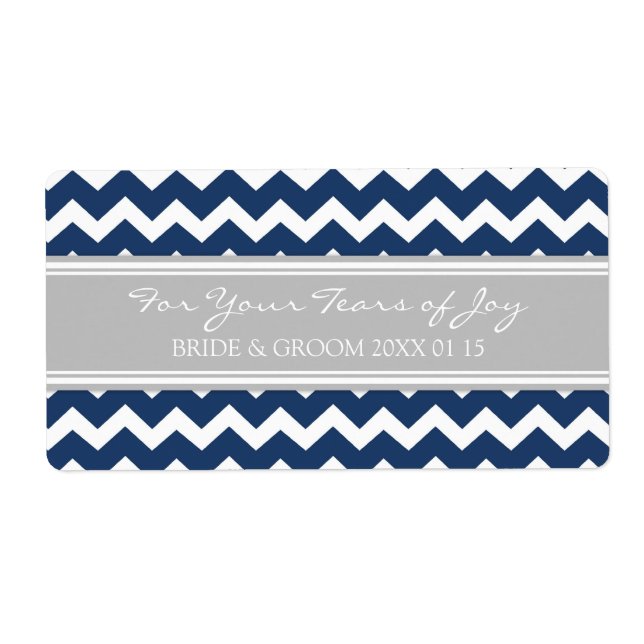 Bleu Gris Chevron Paquet de mariage Étiquettes (Devant)