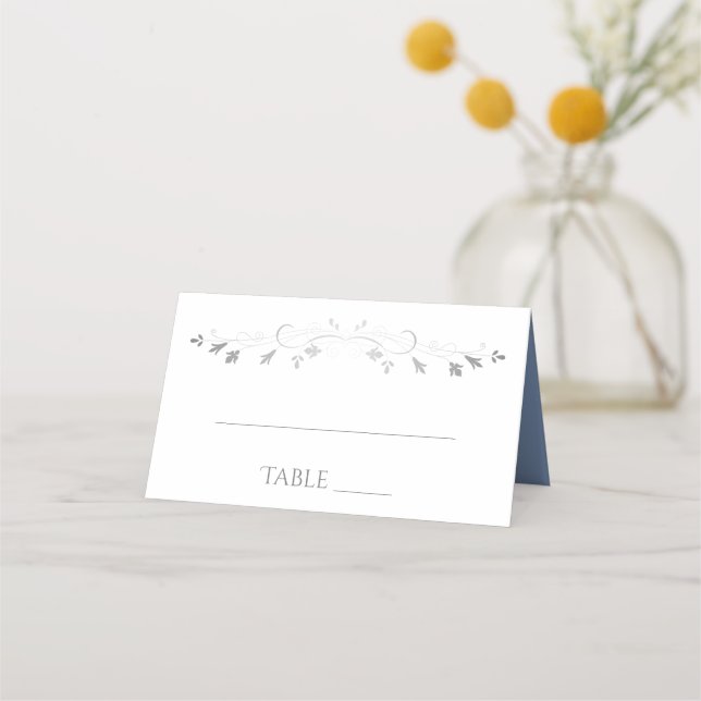 Bleu & Gris Simple Élégant Mariage Cartes de lieu (Devant)