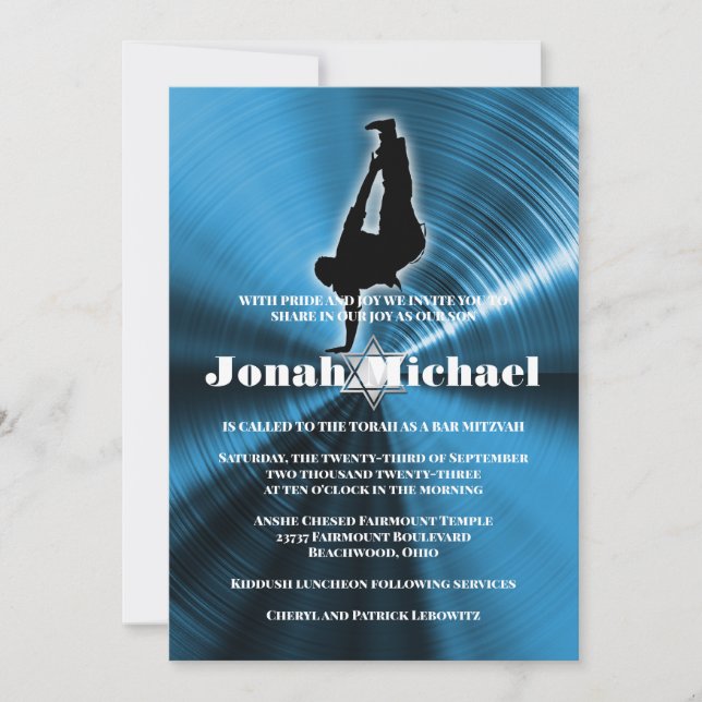 Bleu Hip-Hop Danseur Bar Mitzvah Invitation (Devant)