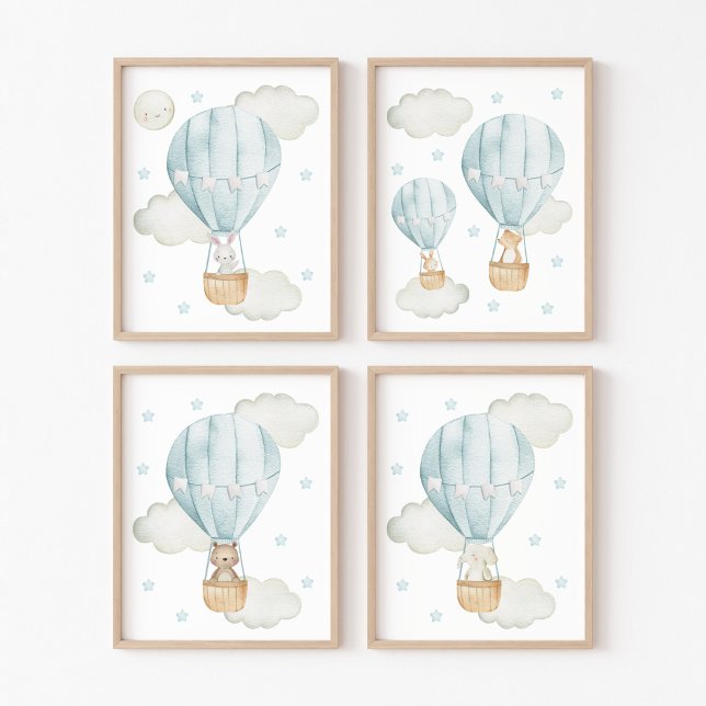 Bleu Hot Air Balloon, Animaux mignons, Garçon Nurs (Créateur téléchargé)