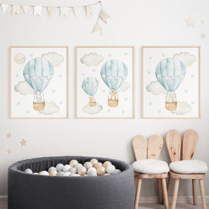Bleu Hot Air Balloon, Animaux mignons, Garçon Nurs