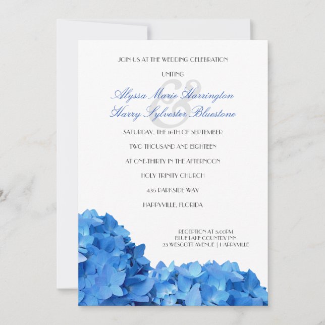 Bleu Hydrangea Bordure Faire-part de mariage impri (Devant)