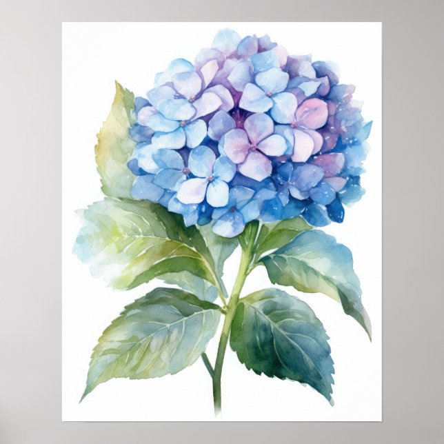 Bleu Hydrangea Flower Art Imprimer Poster (Devant)