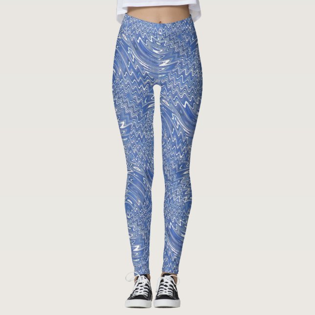 Bleu imprimé psychédélique Leggings (Devant)