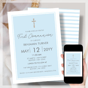 Bleu   Invitation de la première communion moderne