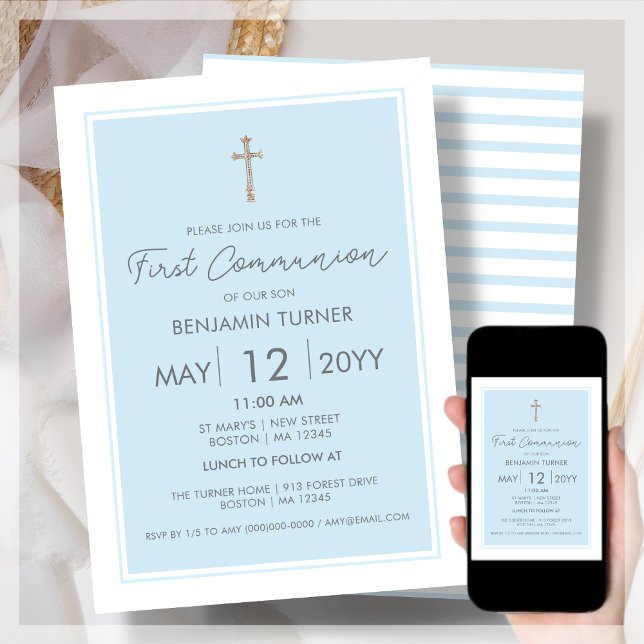 Bleu | Invitation de la première communion moderne (Créateur téléchargé)