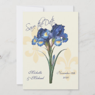 Bleu Iris Fleur de Lis Carte de Pré-annonce