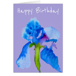 Bleu Iris moderne aquarelle anniversaire floral