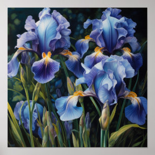 Bleu Irises Fleur Art Imprimer Poster