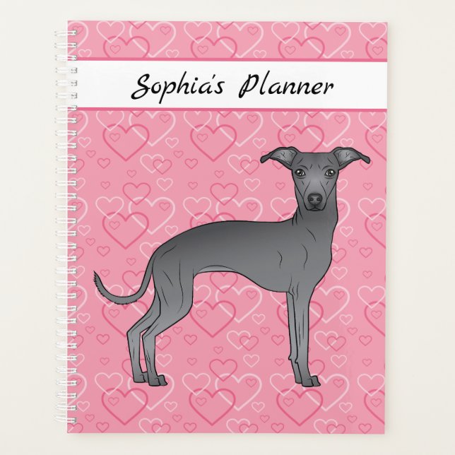 Bleu Italien Greyhound Chien mignon Sur Coeur Rose (Devant)