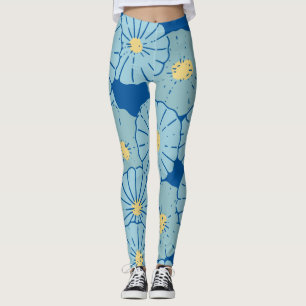 Bleu japonais motif floral illustration Leggings