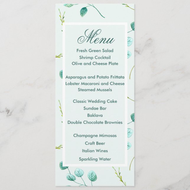 Bleu Jardin Aquarelle Pierre Menu Mariage (Devant)