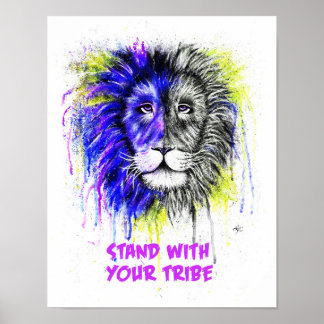 Bleu & Jaune avec Poster Texte - Lion Imprimer!