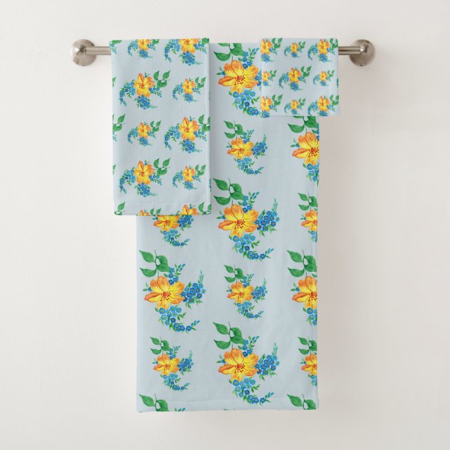 Bleu jaune brillant motif floral (En situation)