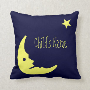 Bleu, Jaune coussin de lune de nom personnalisé de