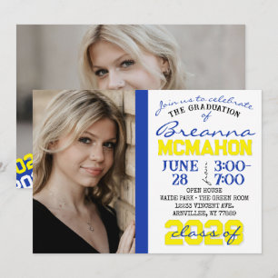 Bleu & Jaune Graduation 2 Photo Invitation
