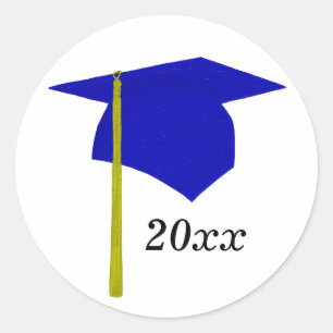 Bleu & Jaune Stickers de capuchon de graduation, C