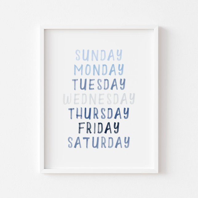 Bleu jours de la semaine affiche éducative (Créateur téléchargé)