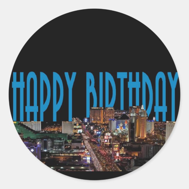 Bleu Joyeux Anniversaire Las Vegas Sticker (Devant)