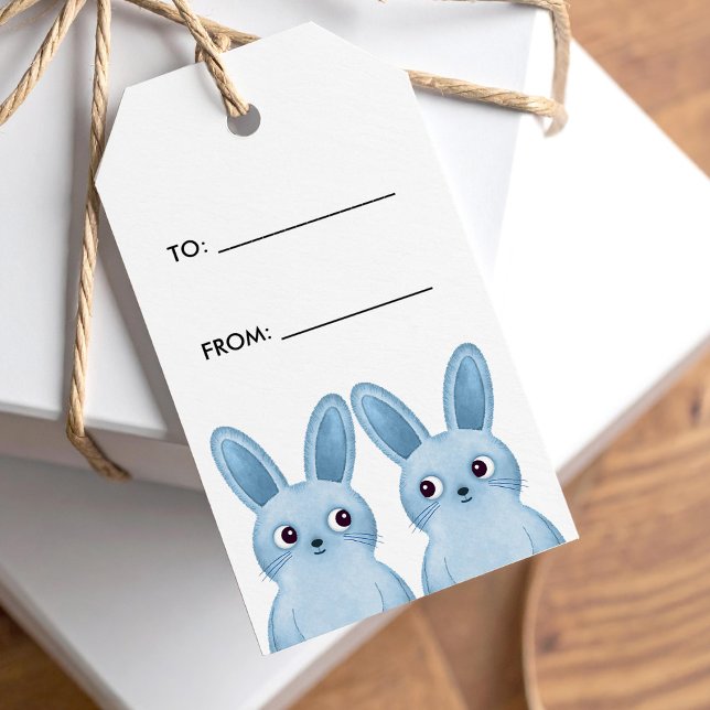 Bleu lapins étiquette cadeau avec/à partir du text (Créateur téléchargé)