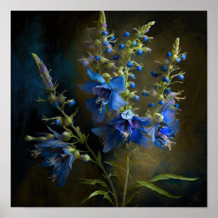 Bleu Larkspur Flower Art Imprimer Poster