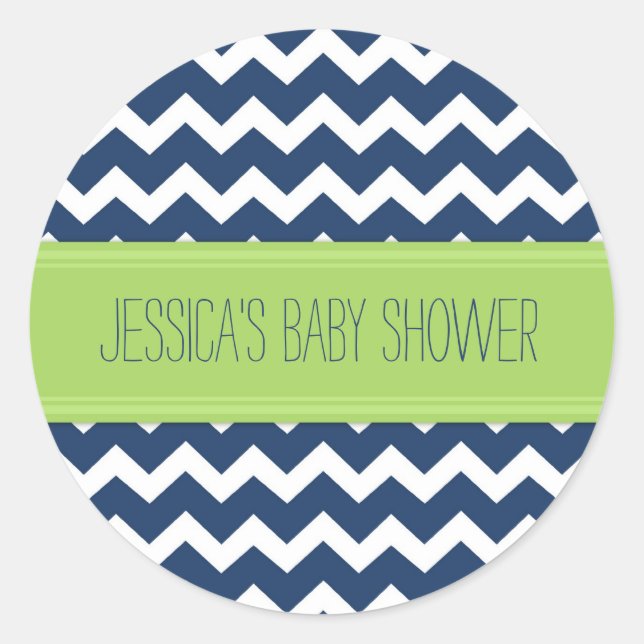 Bleu Lime Chevron Baby shower Favoriser Stickers (Devant)