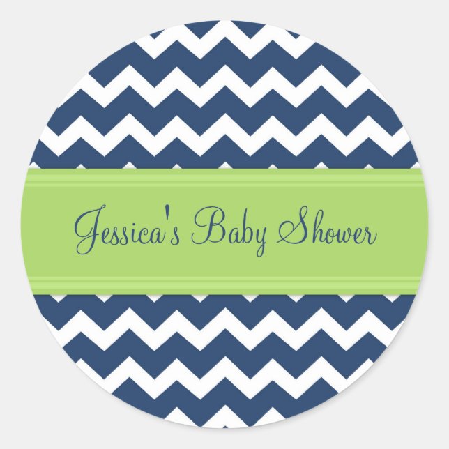 Bleu Lime Chevron Baby shower Favoriser Stickers (Devant)