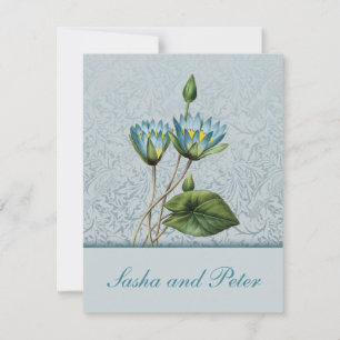 Bleu Lotus Floral Faire-part de mariage RSVP