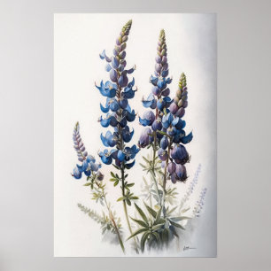 Bleu Lupine Fleurs Art Imprimer Poster