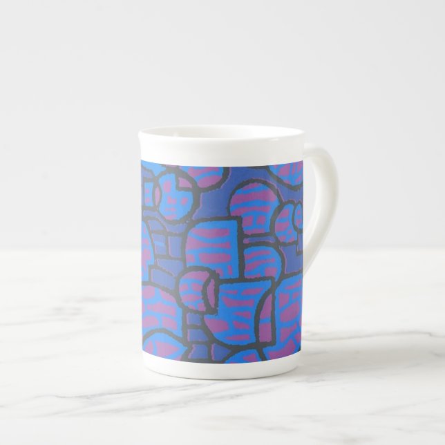 Bleu, Magenta Abstrait os Chine Mug (Devant droit)