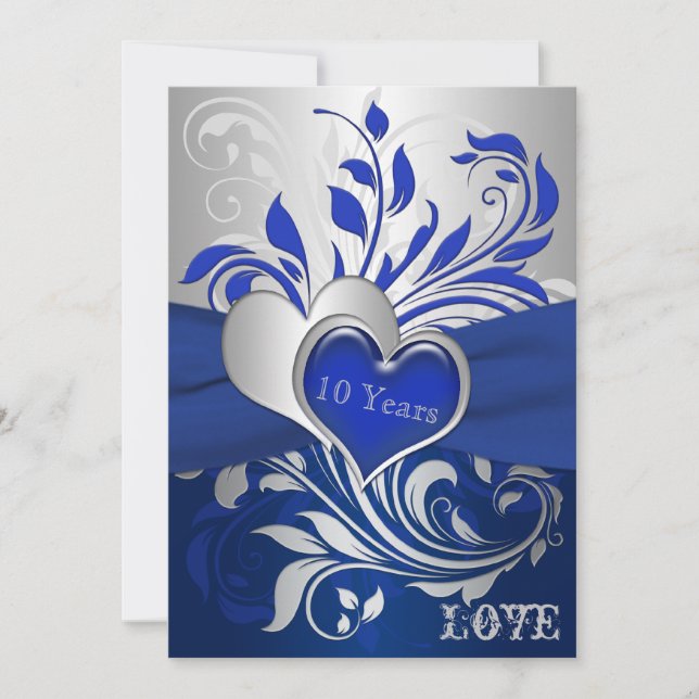 Bleu, manuscrits argentés, Invitation de l'anniver (Devant)