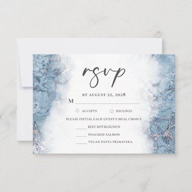Bleu Marbre d'argent choix de repas RSVP (Devant)