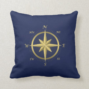Bleu Mariage nautique Coussin Gold Compass