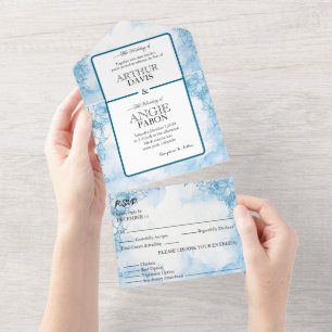 bleu marine avec des fleurs Tout en Un Faire-Part