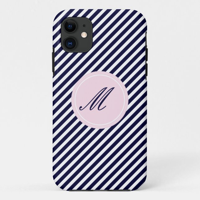 Bleu Marine & Blancs avec Monogram iPhone 5 Coque (Dos)