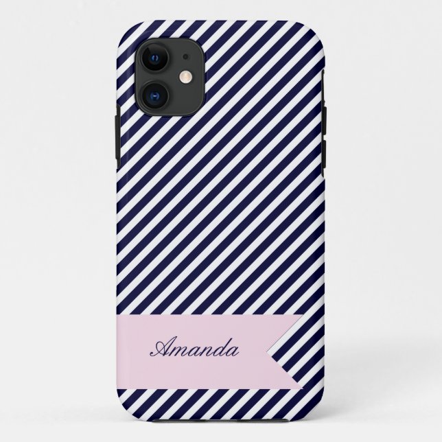 Bleu Marine & Blancs avec Monogram iPhone 5 Coque (Dos)