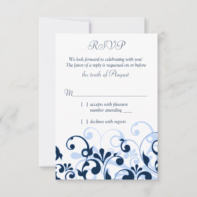 Bleu marine Bleu pâle Blanc Floral abstrait RSVP (Devant)