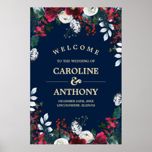Bleu Marine   Burgundy Bloom Mariage Affiche de bi