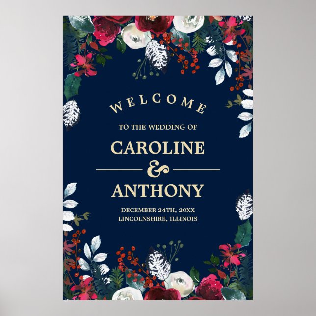 Bleu Marine | Burgundy Bloom Mariage Affiche de bi (Devant)